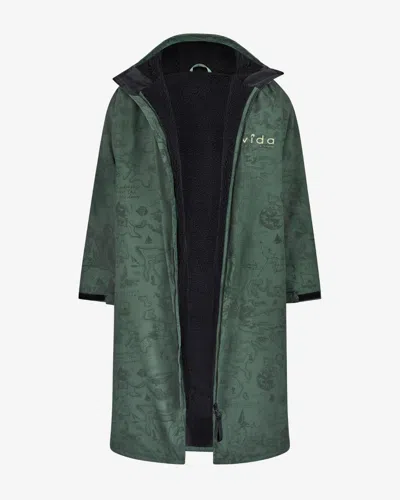 Vivida Women's All Weather Sherpa Changing Robe - Wilderness Green Map Of Dreams