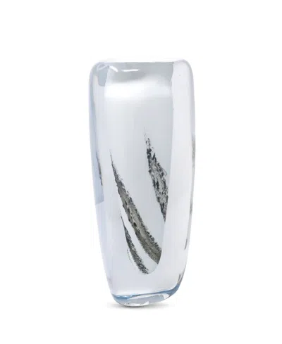 Vivience 11.5"h White Inner With Black Strokes Double Wall Glass Vase In Clear,white,black