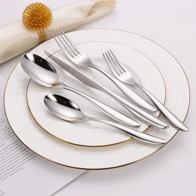 Vivience 20 Pc Flatware Set Silver With Wavy Handle