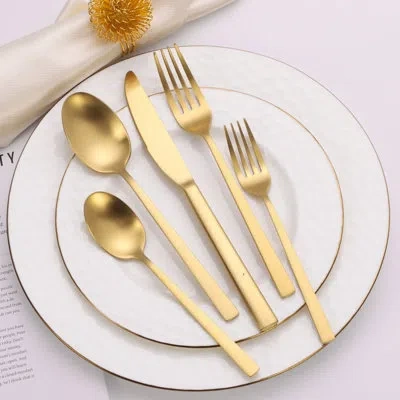 Vivience 20 Pc Flatware Set With Square Handles In Gold