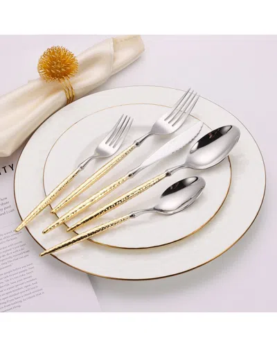 Vivience 20pc Flatware Set With Hammered Handles