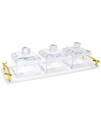 VIVIENCE VIVIENCE 3 BOWL ACRYLIC SERVING DISH ON TRAY WITH COVERS & SPOONS