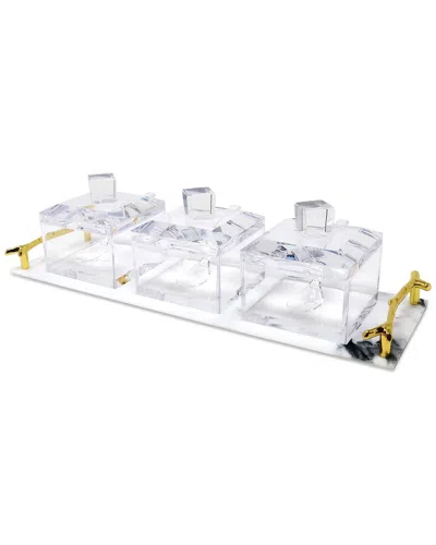 VIVIENCE VIVIENCE 3 BOWL ACRYLIC SERVING DISH ON TRAY WITH COVERS & SPOONS