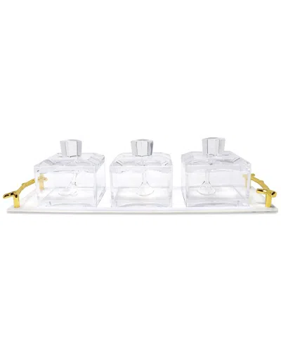 Vivience 3 Bowl Acrylic Serving Dish On White Tray With Cov In Transparent