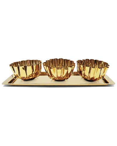 Vivience 4pc Bowls & Stainless Steel Tray Set In Gold