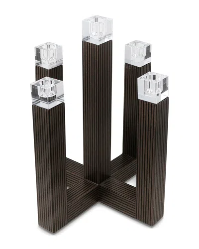 VIVIENCE VIVIENCE 5-LIGHT WOODEN CANDELABRA WITH GLASS TIP