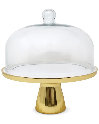 Vivience Cake Stand With Glass Dome In Gold