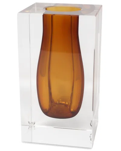 Vivience Crystal Bud Vase With Double Wall & Colored Inner In Brown