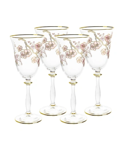 Vivience Floral Design Wine Glasses 6.25 Oz, Set Of 4 In Multi
