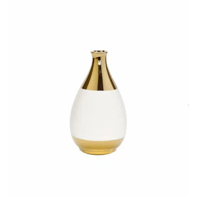 Vivience Gold And White Bud Vase With Narrow Opening