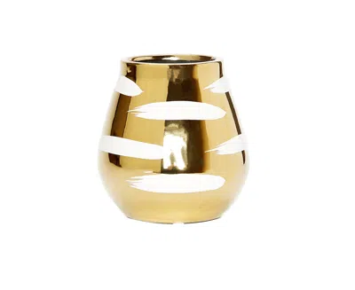 Vivience Gold Bud Vase With White Brushed Design