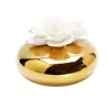 Vivience Gold Round Diffuser With Dimensional White Flower, "lily Of The Valley" Scent