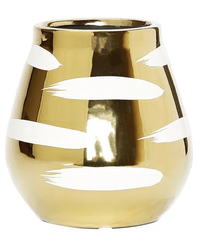 VIVIENCE VIVIENCE GOLD VASE WITH WHITE BLOCK DESIGN WITH WIDE OPENING