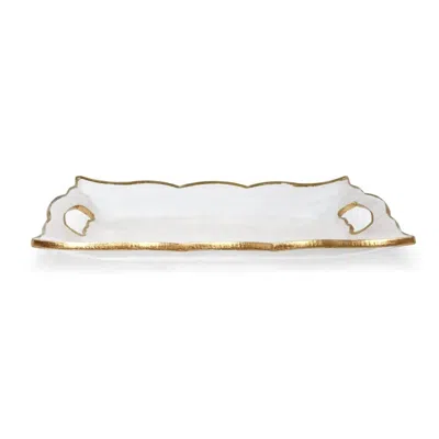 Vivience Large Rectangular Glass Tray With Handles And Rim In White