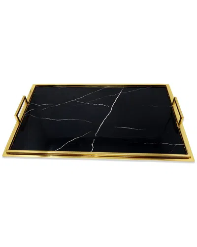 Vivience Marble Serving Tray Trimmed - Small In Black