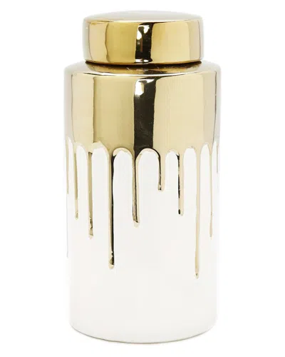 Vivience Medium Jar With Cover And Drip Design In White
