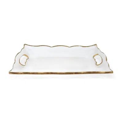 Vivience Medium Rectangular Glass Tray With Handles And Rim In White