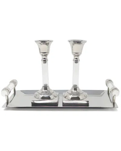 Vivience Rectangle Tray With Candleholder In Metallic
