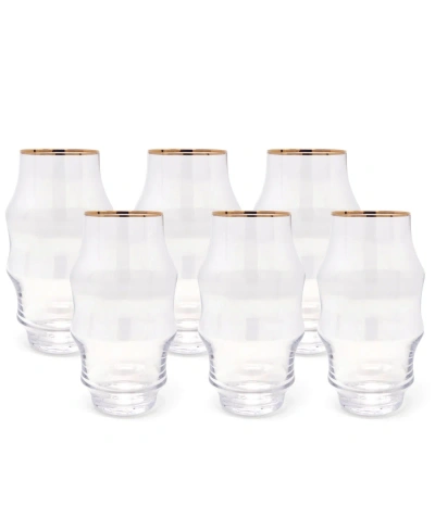 Vivience Rippled Highball Glasses, Set Of 6 In Clear,gold