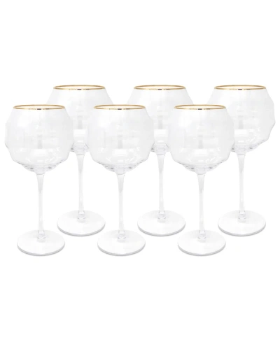 Vivience Rippled Wine Glasses, Set Of 6 In Clear,gold
