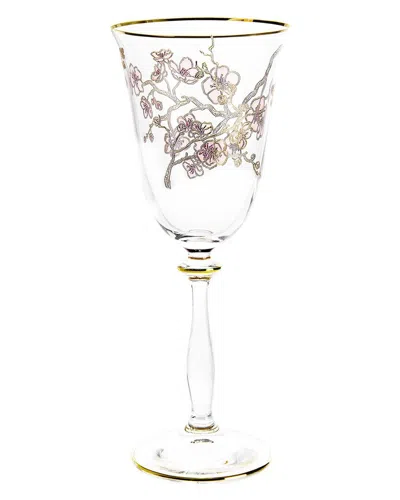 VIVIENCE VIVIENCE SET OF 4 6.25 OZ FLORAL DESIGN WINE GLASSES