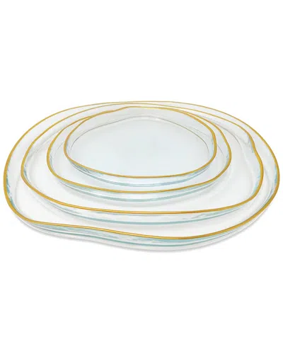 Vivience Set Of 4 Organically Shaped Charger Plates With Wall Detail In White