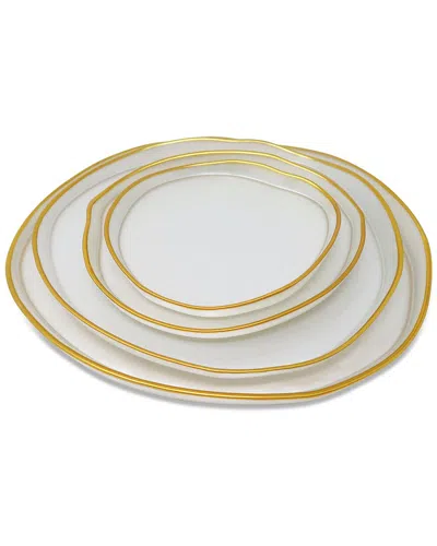 Vivience Set Of 4 Organically Shaped Salad Plates With Wall Detail In White