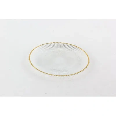 Vivience Set Of 4 Ribbed Dessert Plates With Gold Rim