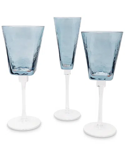 Vivience Set Of 6 Hammered Wine Glasses In Blue