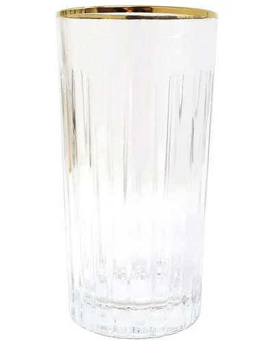 Vivience Set Of 6 Highball Glasses With Linear Design & Rim In Transparent
