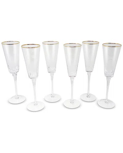 Vivience Set Of 6 Square Hammered Flute Glasses In Transparent