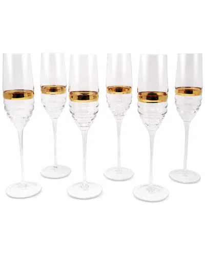 Vivience Set Of 6 Stripe Flute Glasses In White