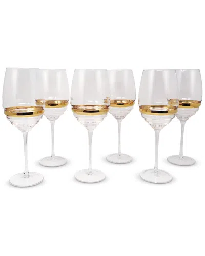 Vivience Set Of 6 Stripe Wine Glasses In Gold