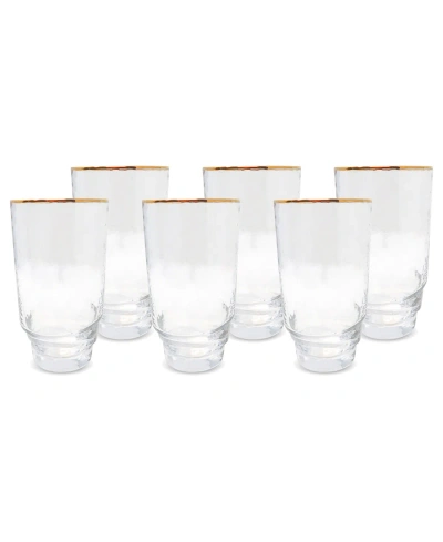 Vivience Shaped Bottom Rim Highball Glasses, Set Of 6 In Clear,gold