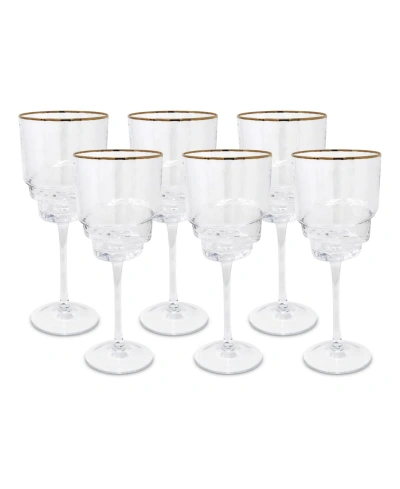 Vivience Shaped Bottom Rim Water Glasses, Set Of 6 In Clear,gold