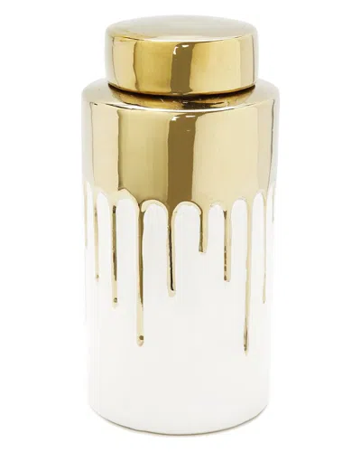 Vivience Medium Jar With Cover And Drip Design In White