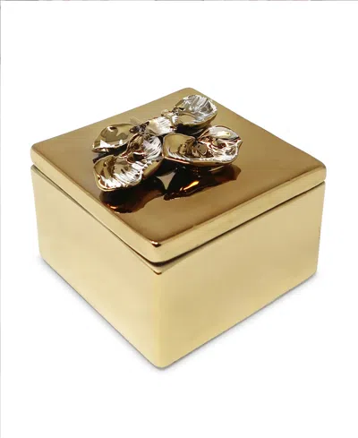 Vivience Square Decorative Box With Flower Design On The Lid, 4" L In Multi