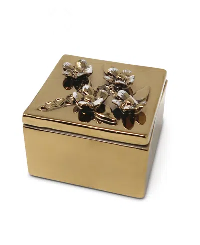 Vivience Square Decorative Box With Flower Design On The Lid, 4" L In Multi