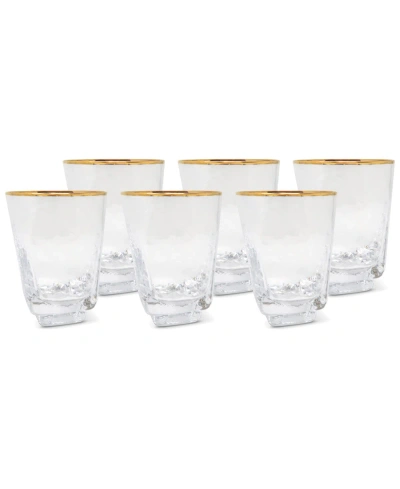 Vivience Square Shaped Rim Hammered Tumbler Glasses, Set Of 6 In Clear,gold