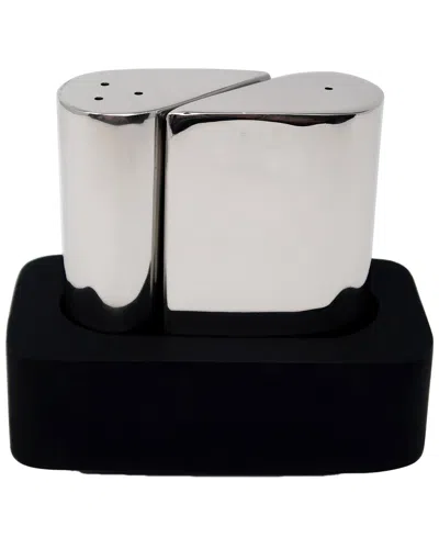 Vivience Stainless Steel Salt & Pepper Set With Base In Black