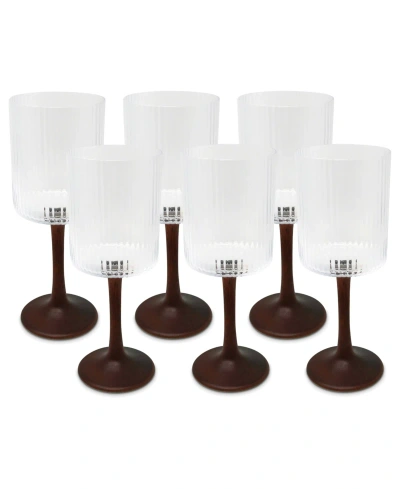 Vivience Straight Structure And Wood Stem Optic Wine Glasses, Set Of 6 In Clear,wood