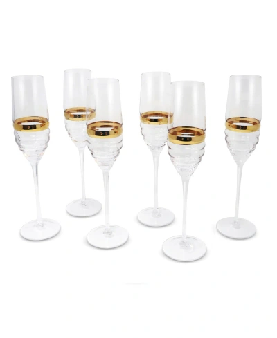 Vivience Stripe Flute Glasses, Set Of 6 In Clear,gold