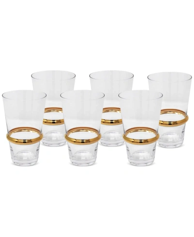 Vivience Stripe Highball Glasses, Set Of 6 In Clear,gold