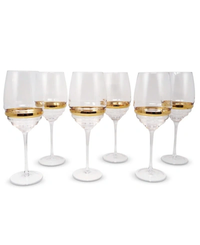 Vivience Stripe Wine Glasses, Set Of 6 In Clear,gold