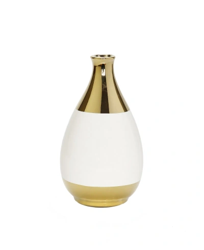 Vivience Vase With Narrow Opening In White,gold-tone