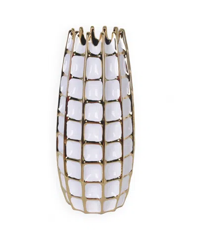 Vivience Vase With Square Design In White,gold-tone