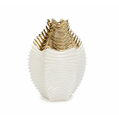 Vivience White And Gold Oval Porcelain Vase