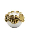 Vivience White Ceramic Candle Holder Gold-tone Flower Design In Multi