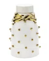 Vivience White Ceramic Jar With Gold Elegant Detail In White