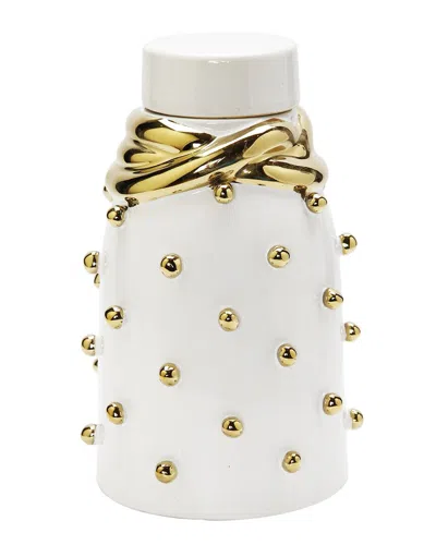 VIVIENCE VIVIENCE WHITE CERAMIC JAR WITH GOLD ELEGANT DETAIL